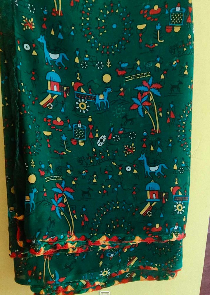 Green Printed Saree