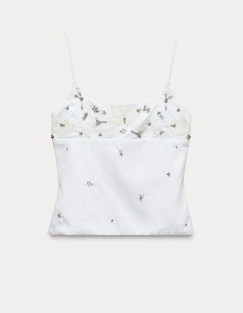 ZARA White Embellished Cami Top