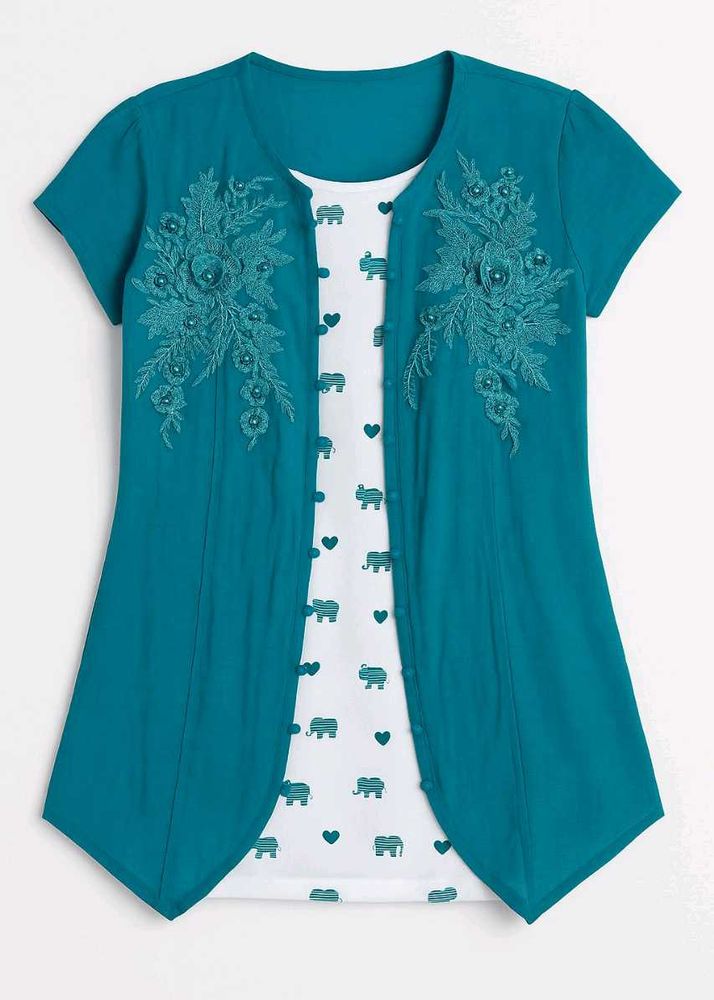 Teal Floral Cardigan Top