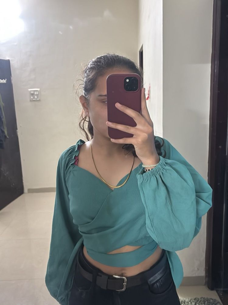 Teal Wrap Crop Top