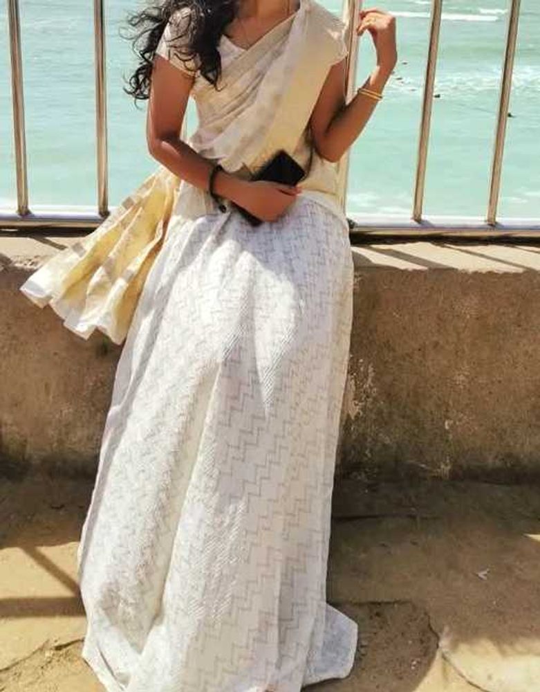 Elegant Kerala White Half Saree