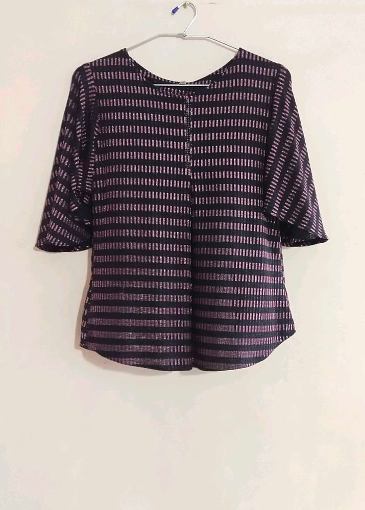 Striped Velvet-Feel Blouse