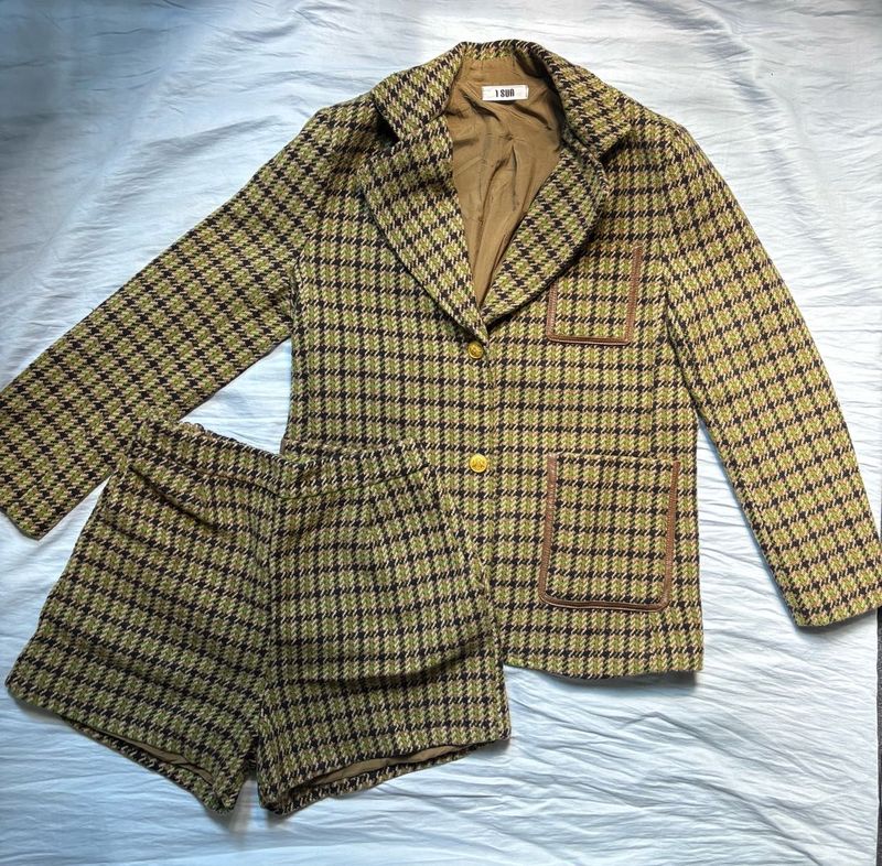 matching tweed blazer and shorts