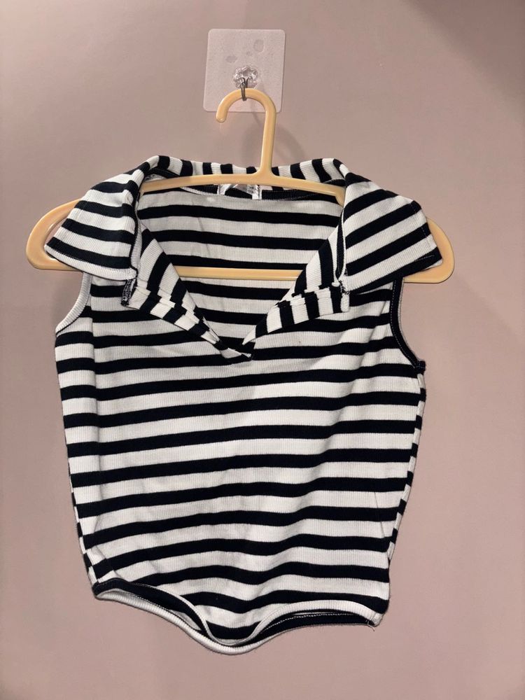 Zara Tank Top In Black N White Size-M