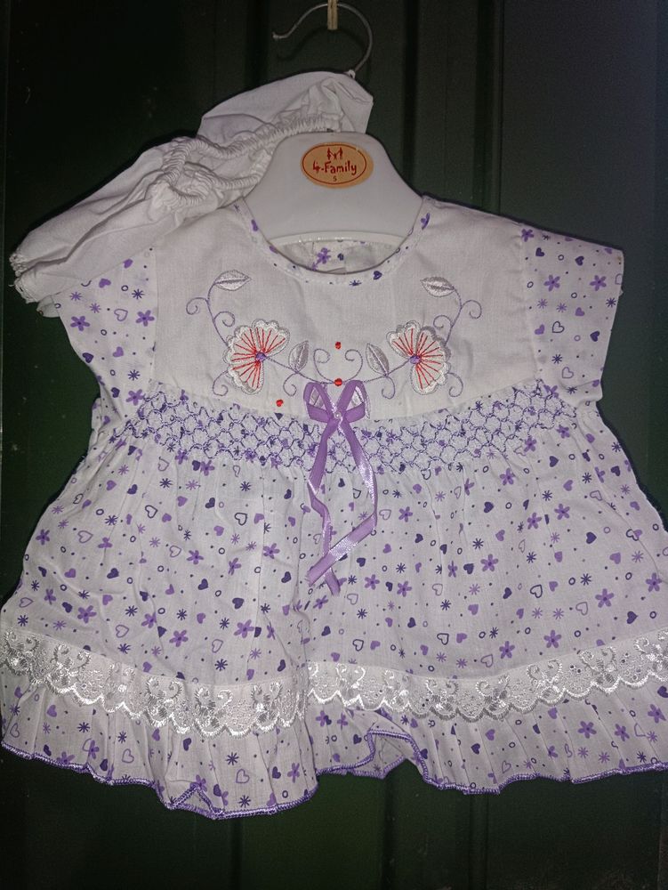 New Born Baby Pure Cotton Frock(Purple) With Panty