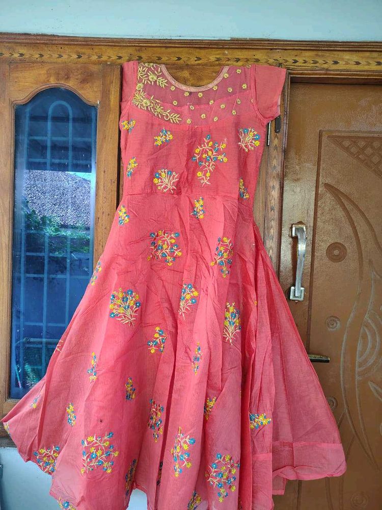 Cute Pink Embroidered Anarkali
