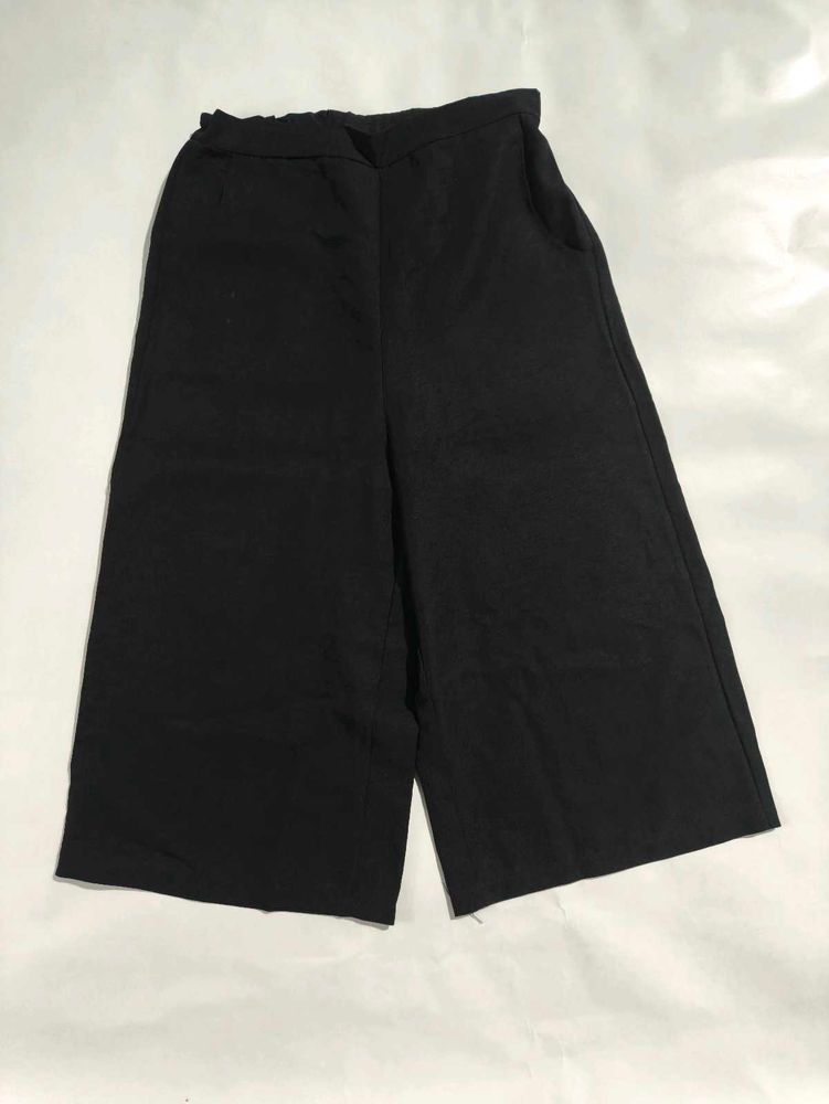 Black Wide-Leg Linen Plazzo | Women&#39;s Free Size
