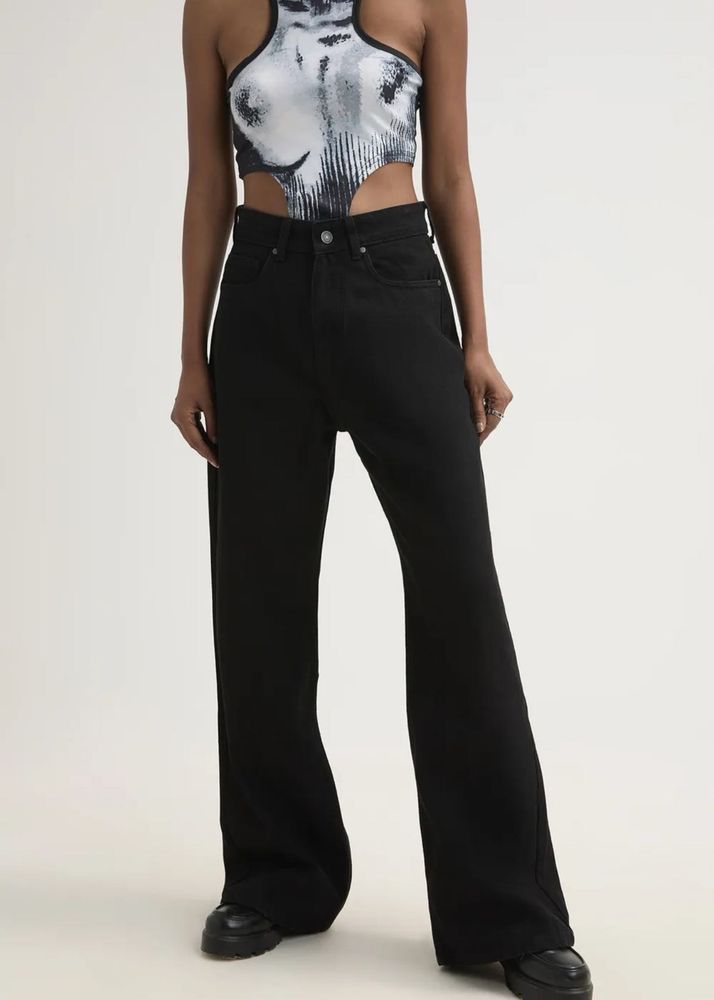 Black High Rise Wide Leg Jeans