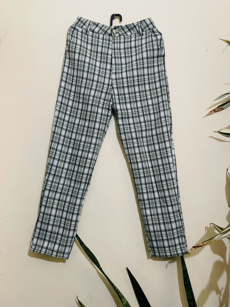Green Checked Trouser For Women