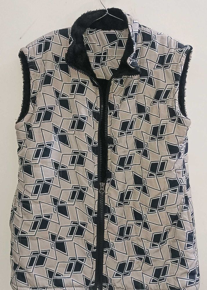 Patterned Fleece-Lined Vest
