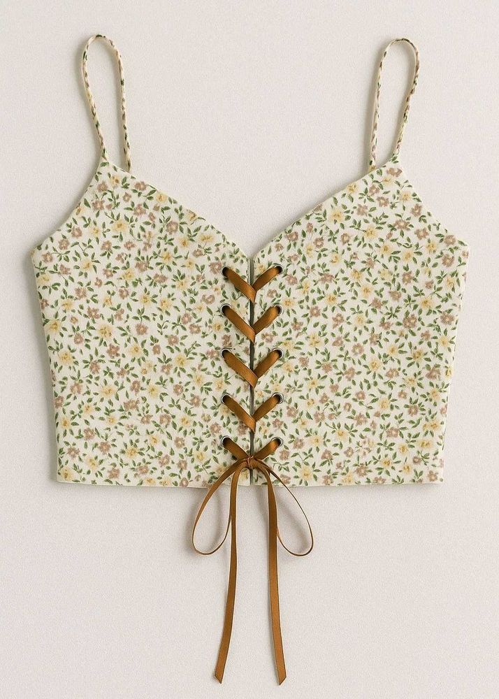 Floral Lace-Up Corset Top