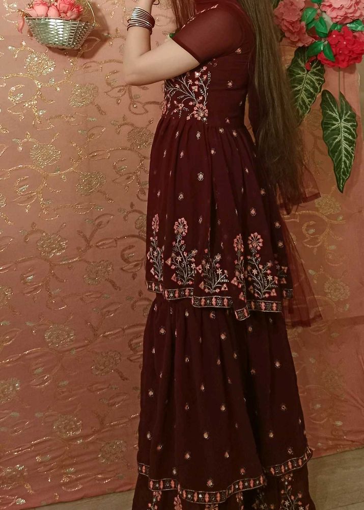 Maroon Embroidered Kurta Set