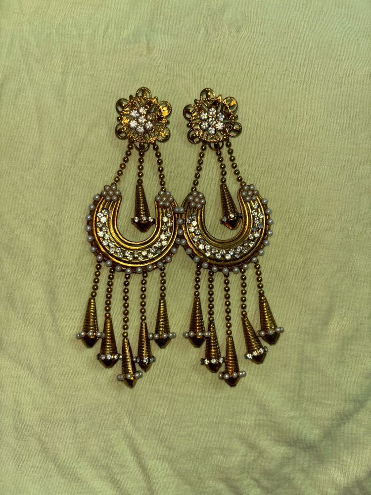 Vintage Gold &amp; Pearl Dangle Earrings