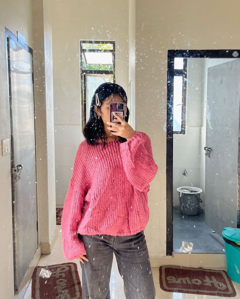 Pink Knit Pullover Sweater