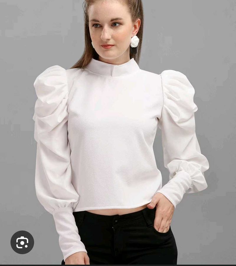 white tunic top puff sleeve