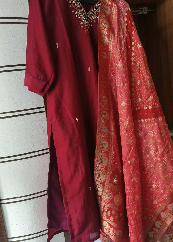 🔥 Today&#39;s Offer 🔥partywear Maroon kurta set