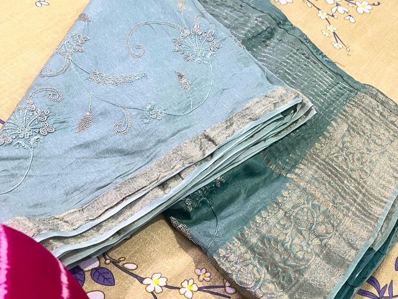 सी-ग्रीन सिल्क साड़ी विद मैचिंग ब्लाउज