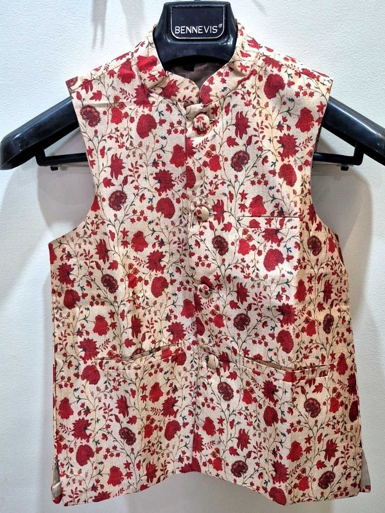 Floral Print Sleeveless Nehru Jacket