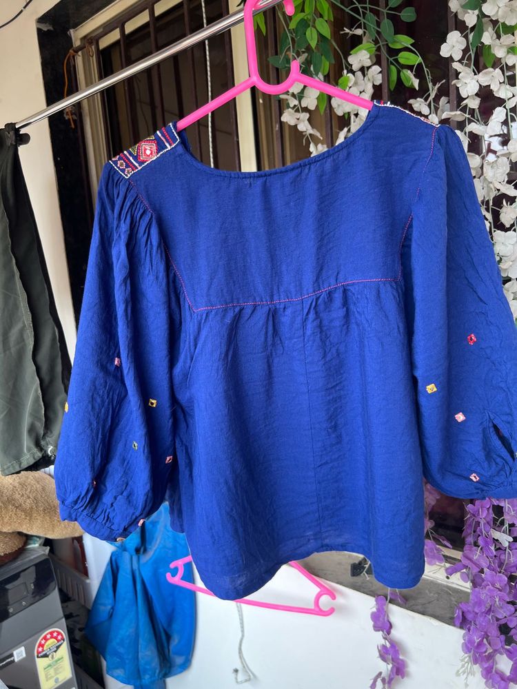 Blue Embroidered Blouse