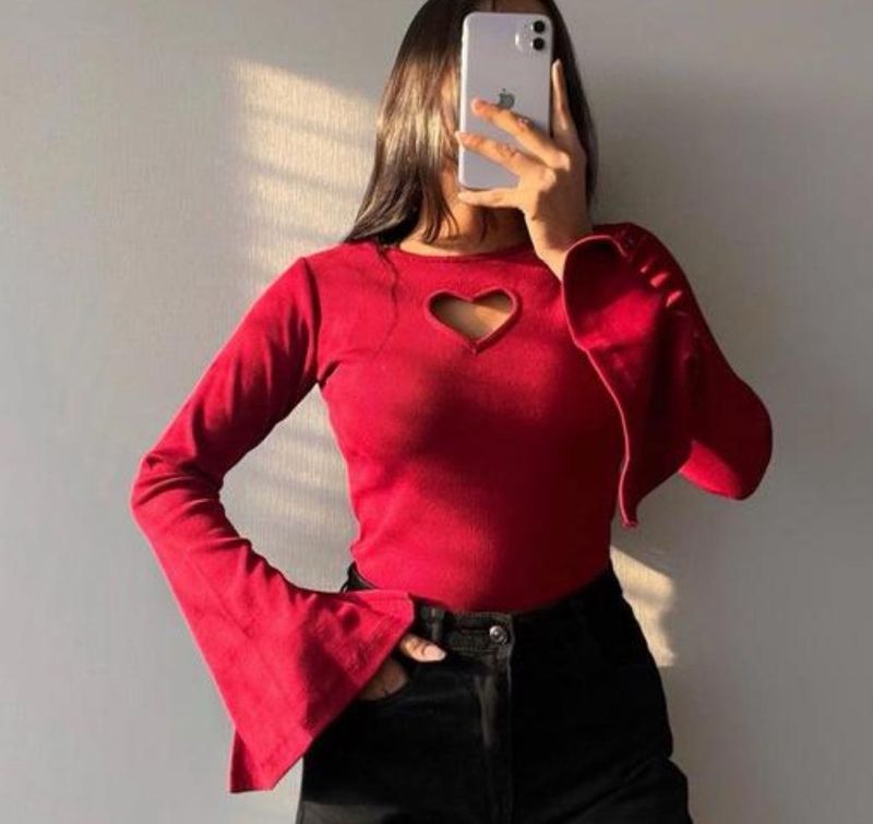 Red Heart Cutout Top