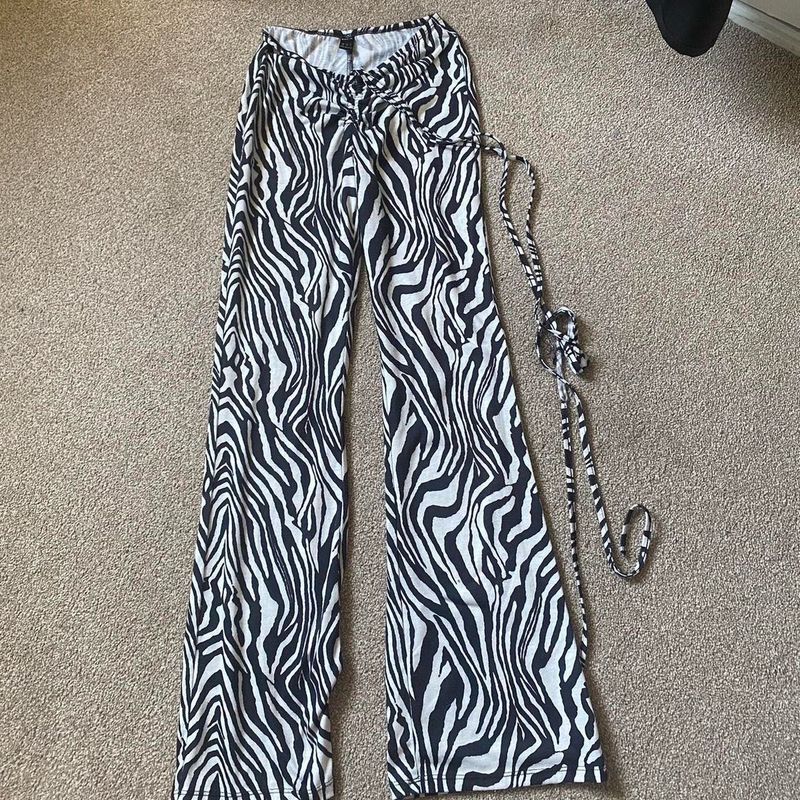 Zebra Print Tie-Waist Wide Leg Pants