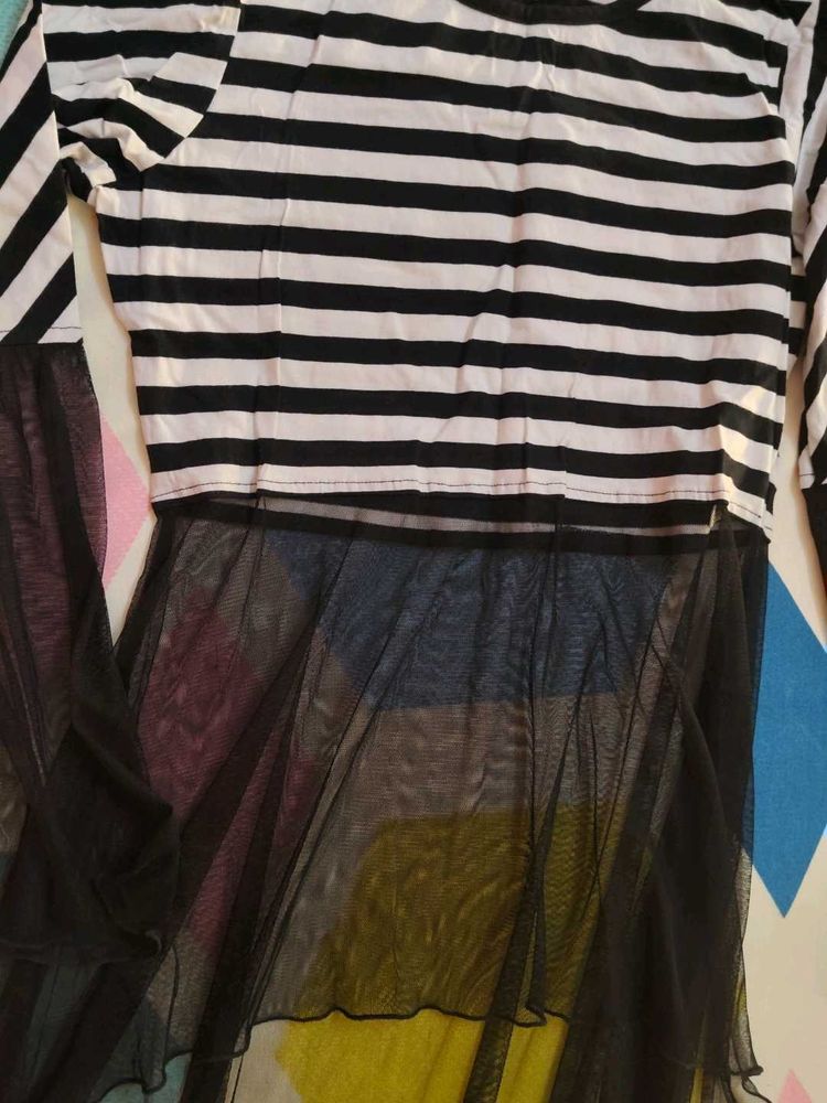 Striped Top with Long Net Like Dress