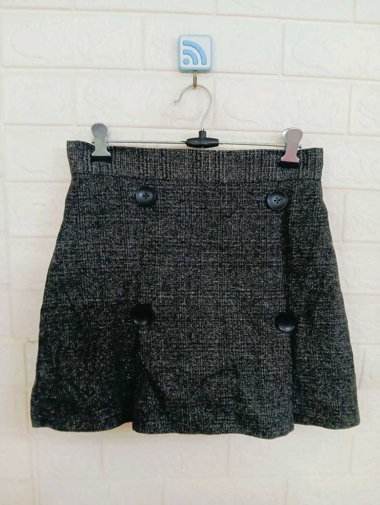 Gray Button Detail Mini Skirt