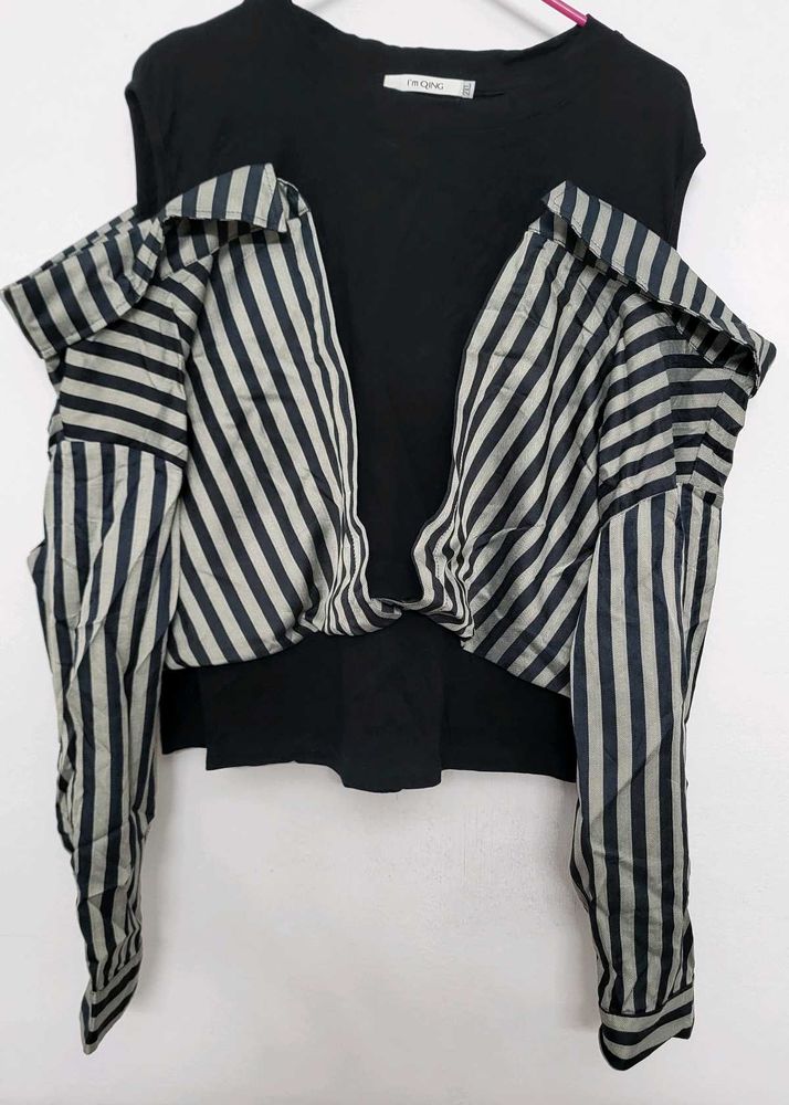 Black And Grey Off-Shoulder Top
