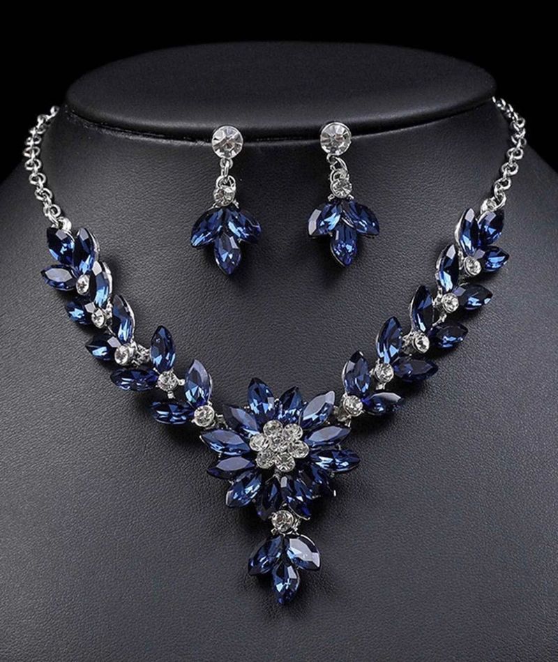 Blue Crystal Floral Jewelry Set