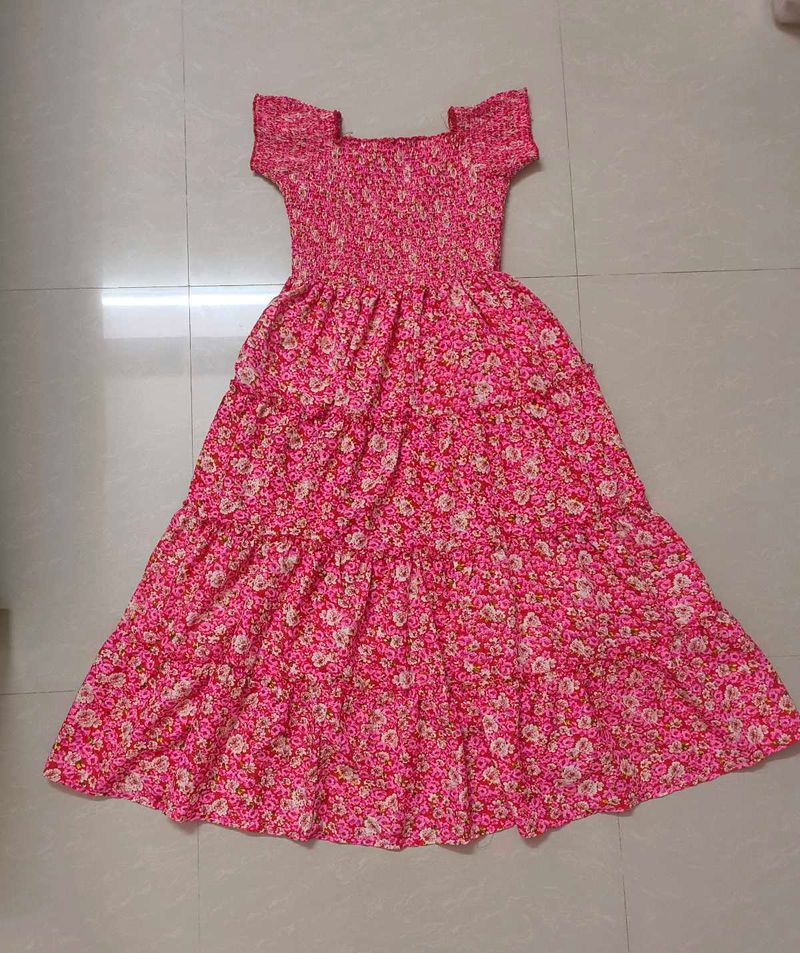 Pink Smocked Floral Dress