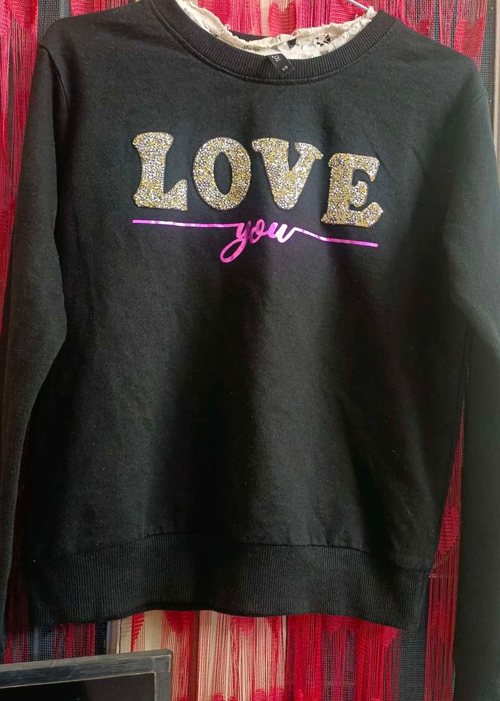 Stylish Black &#34;Love You&#34; Glitter Sweatshirt