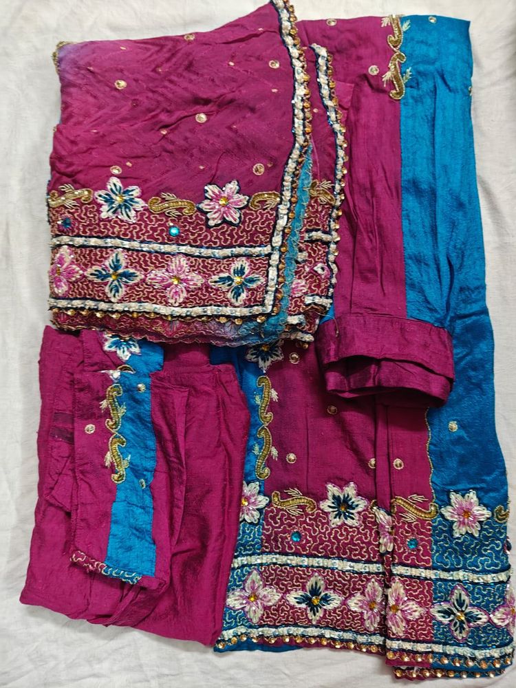 Blue Pink Semi Bridal Lehenga Choli