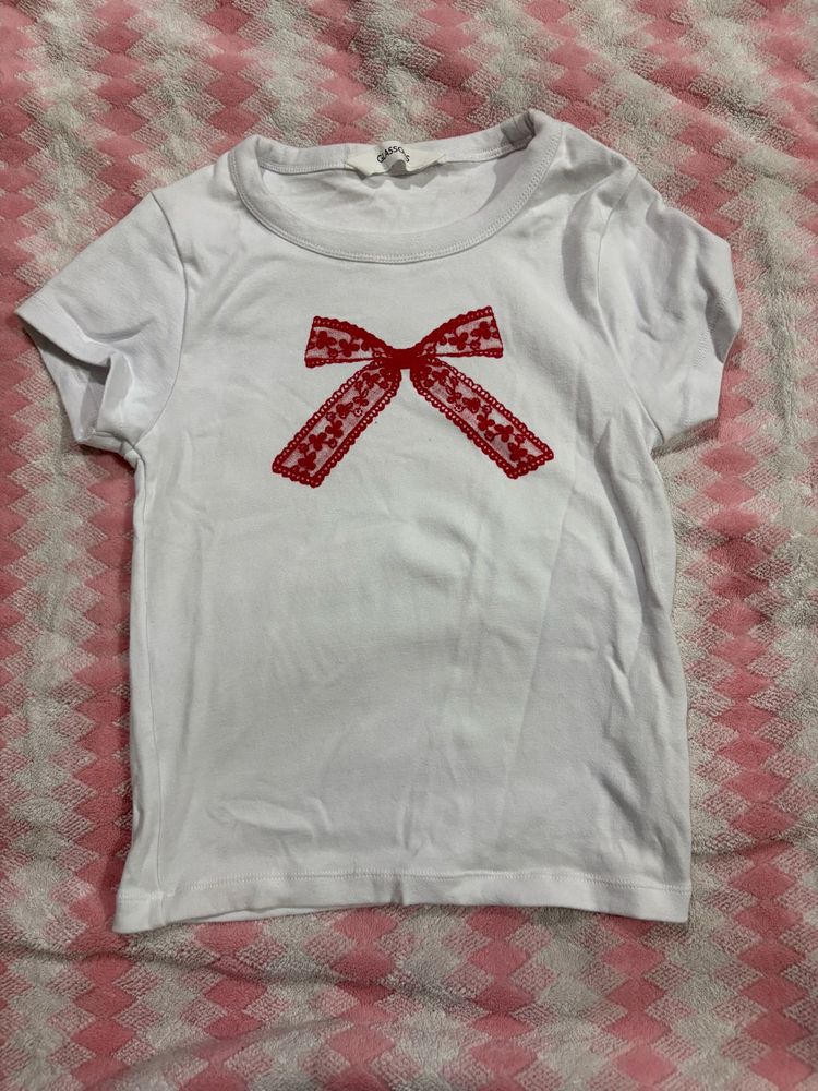 Cute White Tee with Bow