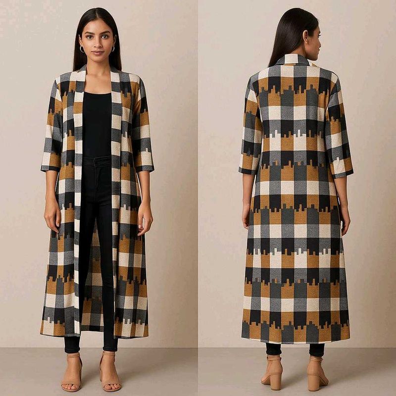 Checked Duster Full Length Shrug - Coat