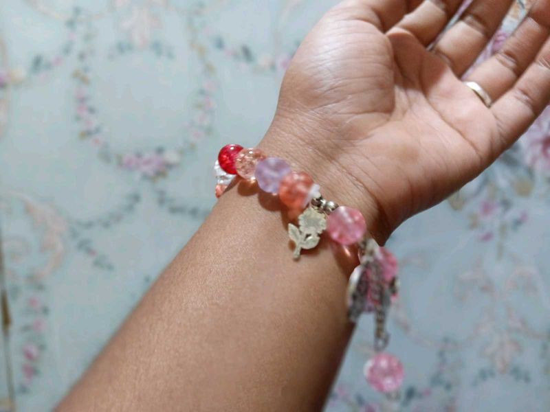 Pink Beaded Charm Bracelet