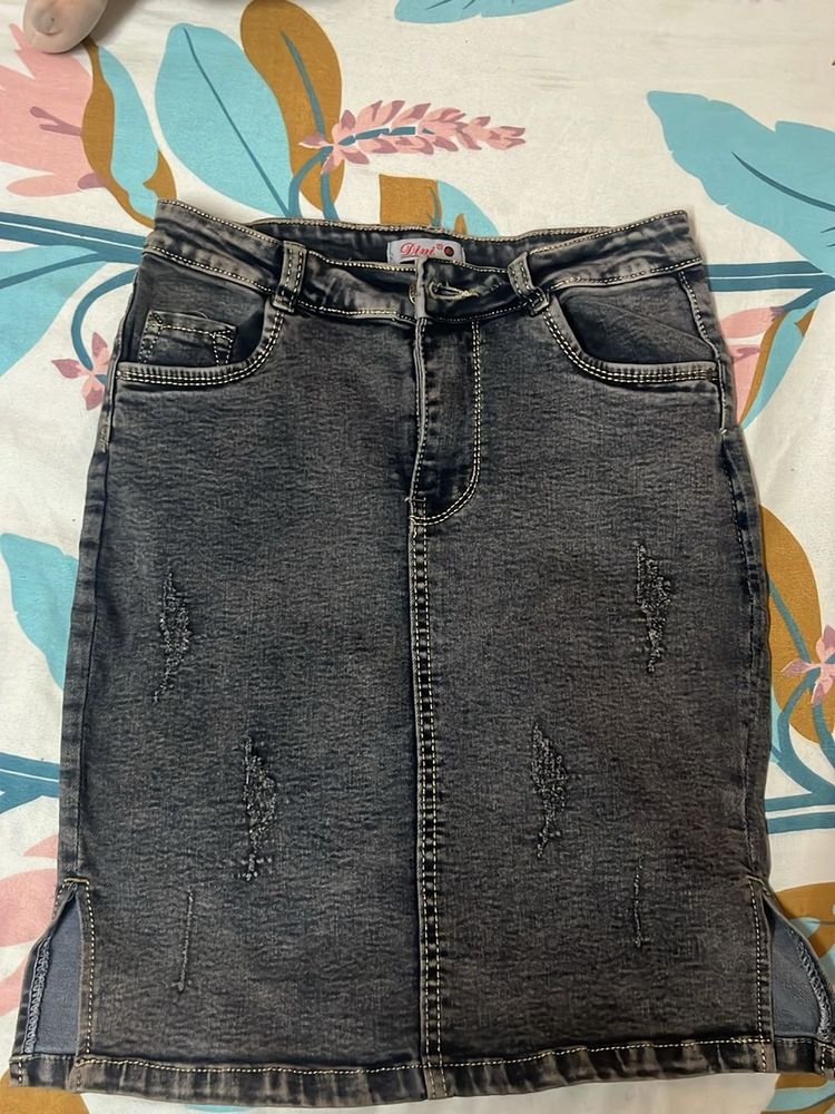 Acid Wash Denim Mini Skirt