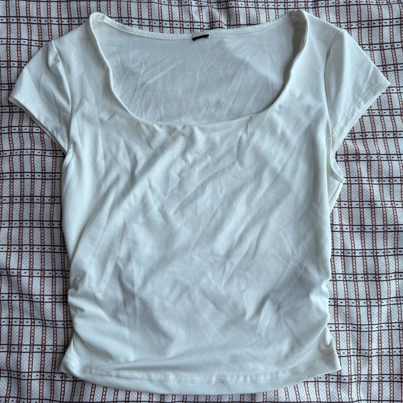 White Square Neck Top