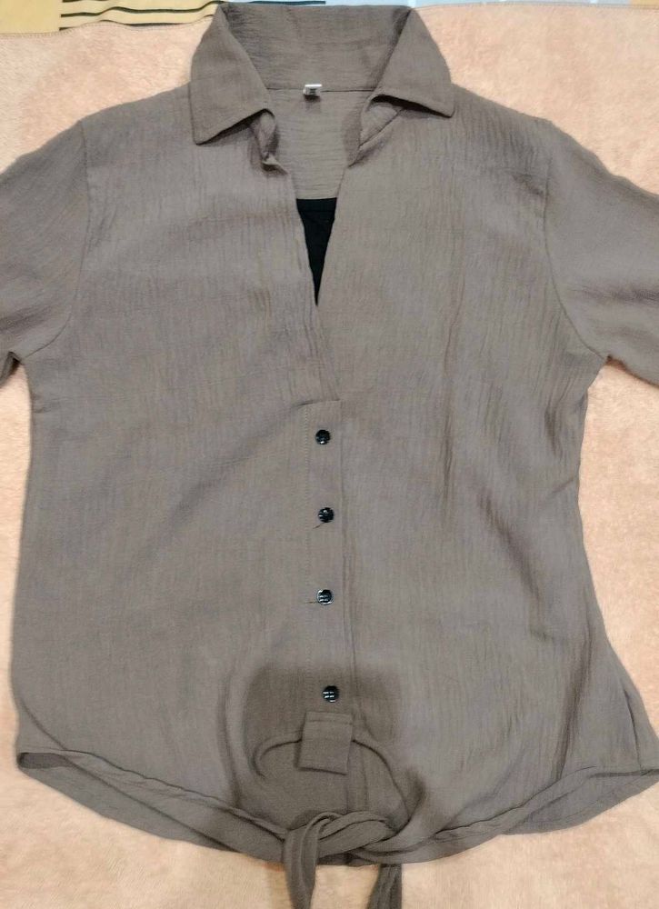 Tie-Front Button-Down Shirt