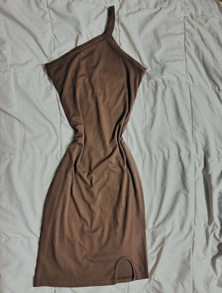 Mocha One-Shoulder Bodycon Dress
