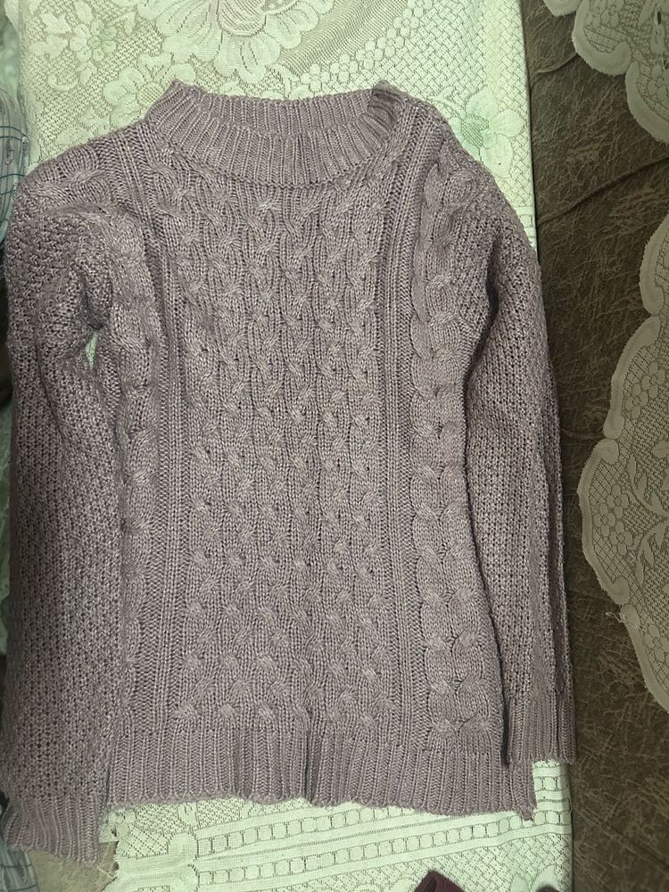 Lavender Cable Knit Mock Neck Sweater