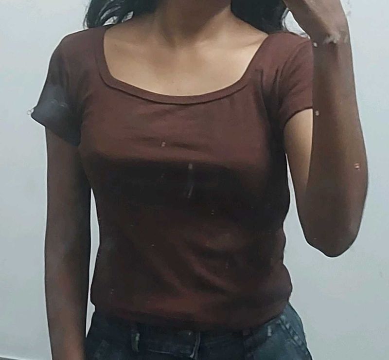 Brown Square Neck T-Shirt