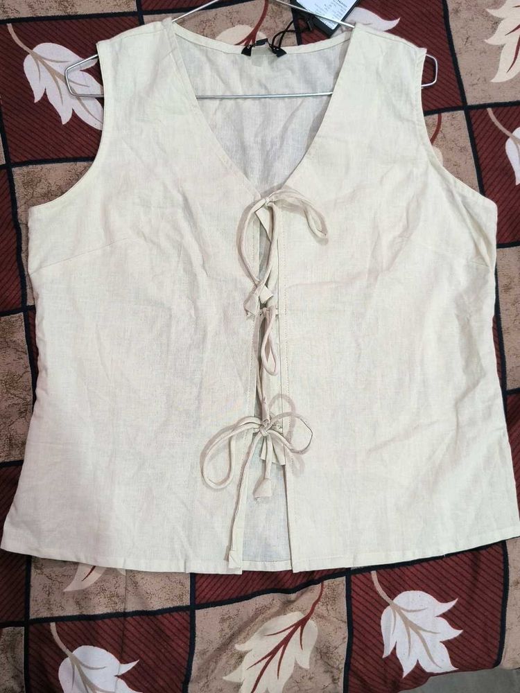 Chic Linen Blend Tie-Front Sleeveless Top
