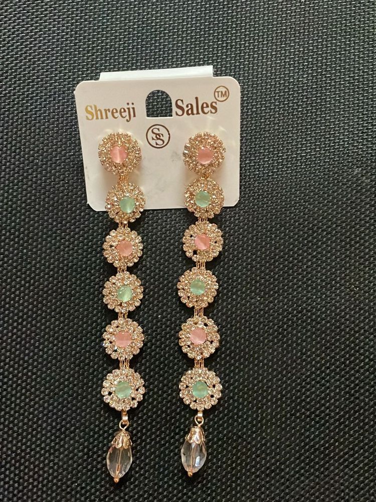 New Earrings Silver Pink Green