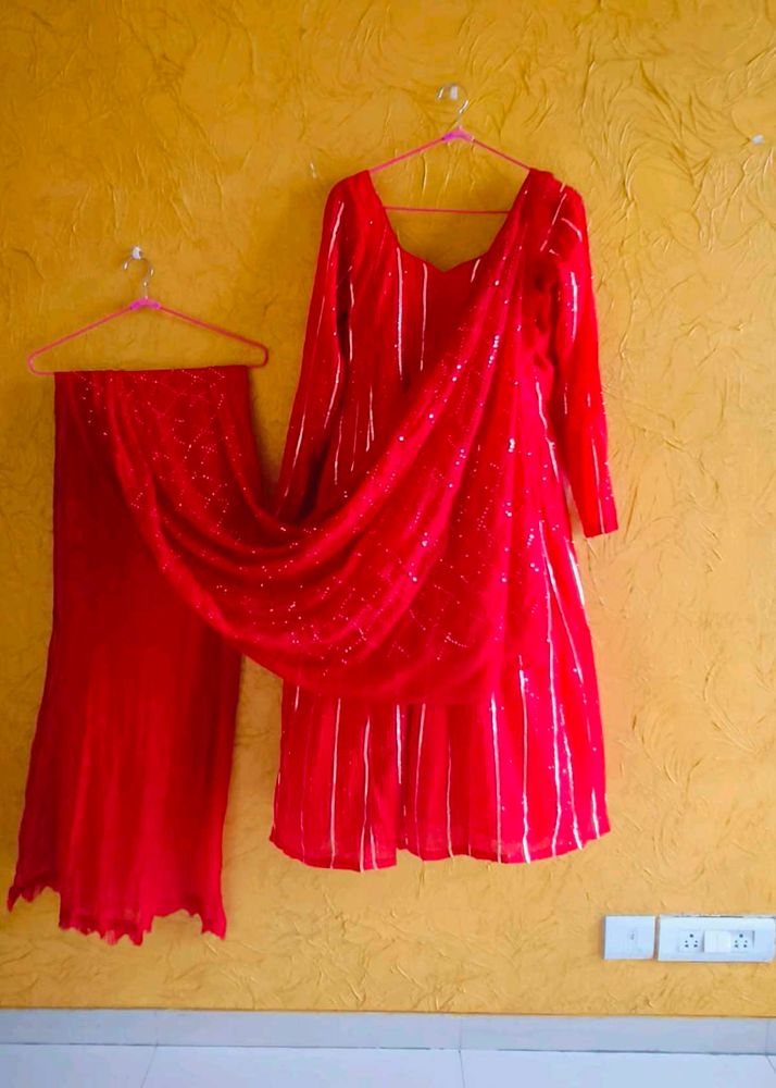 Red Sequin Kurta Set