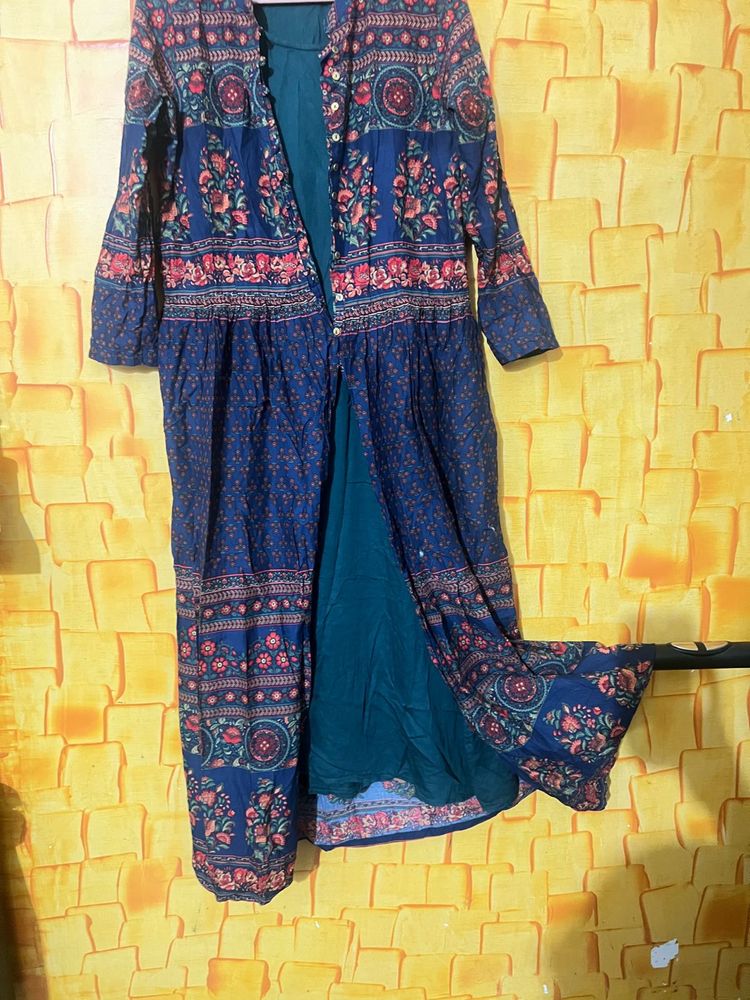 Boho Floral Print Duster Jacket Kurta Set