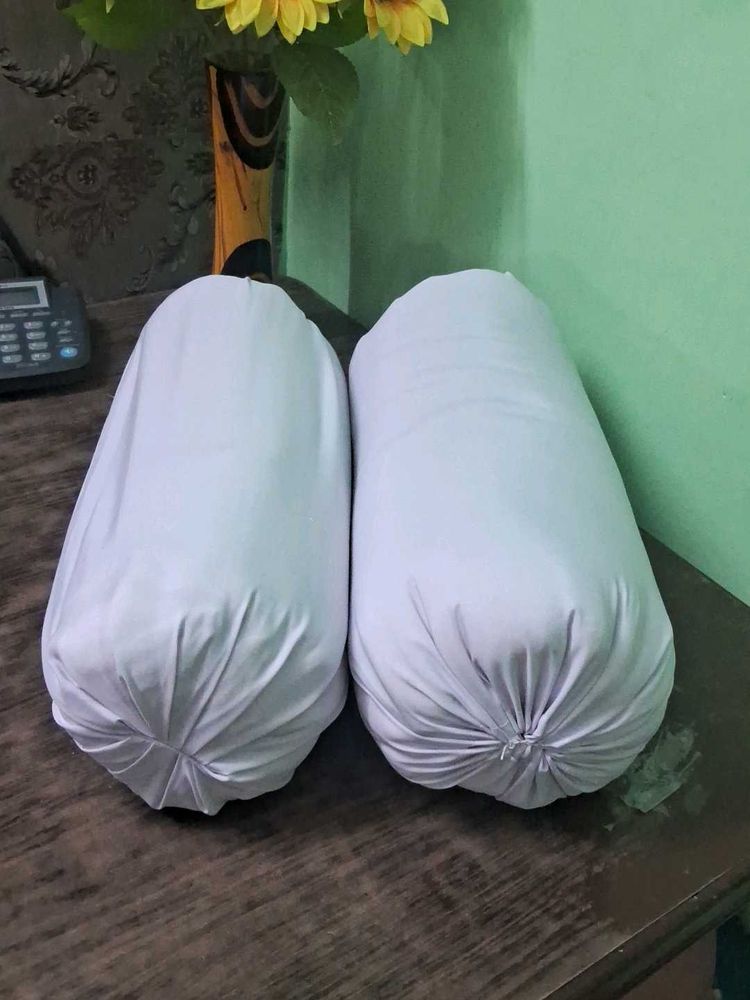Takiya Pair of White Bolster Pillows Gift 🎁