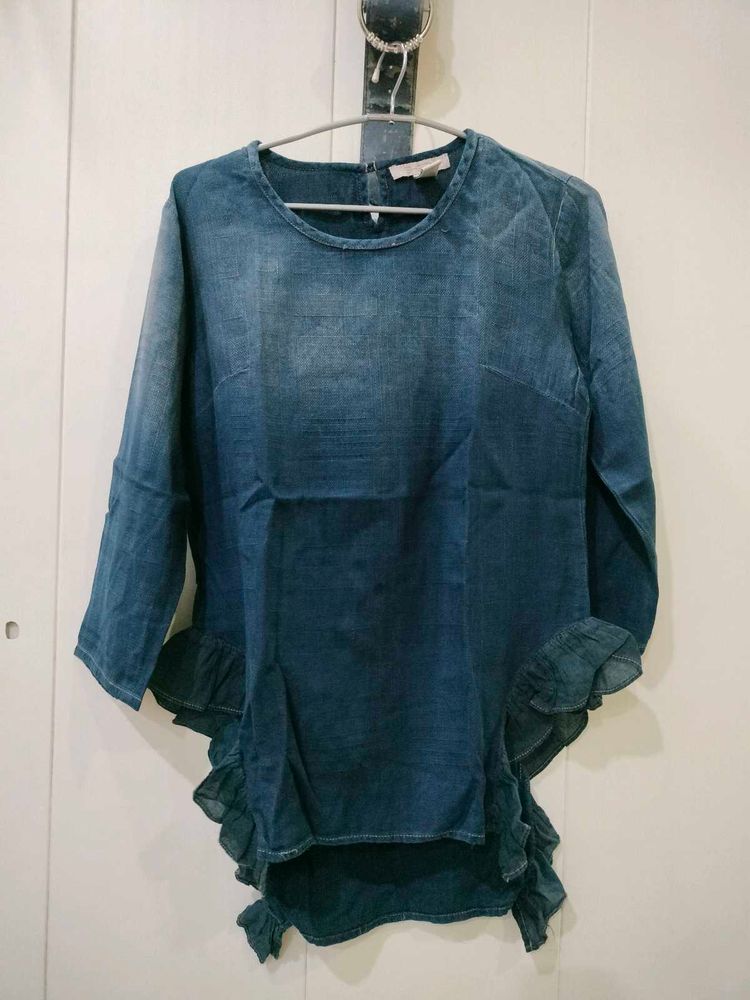 Dark Blue Top With Denim Look