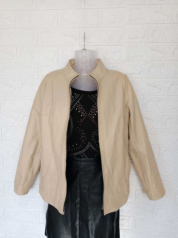 unisex Patrizia  Beige Leather Jacket