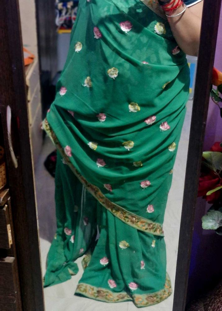 Emerald Green Floral Saree