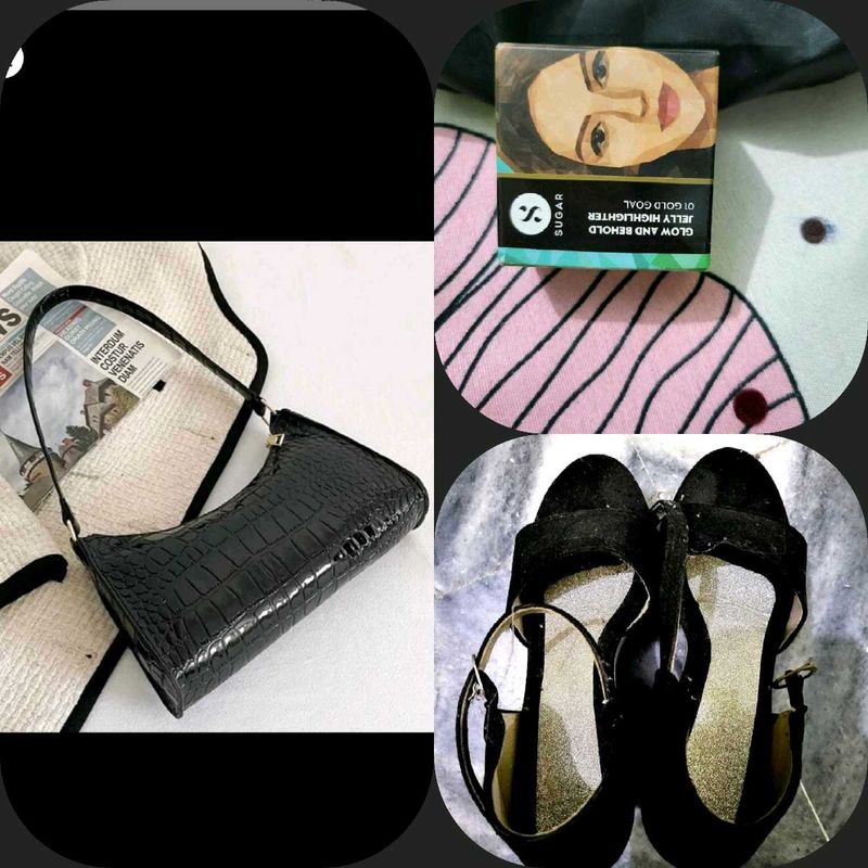 3🎁+Sugar Highlighter+Sling Purse+heels Black